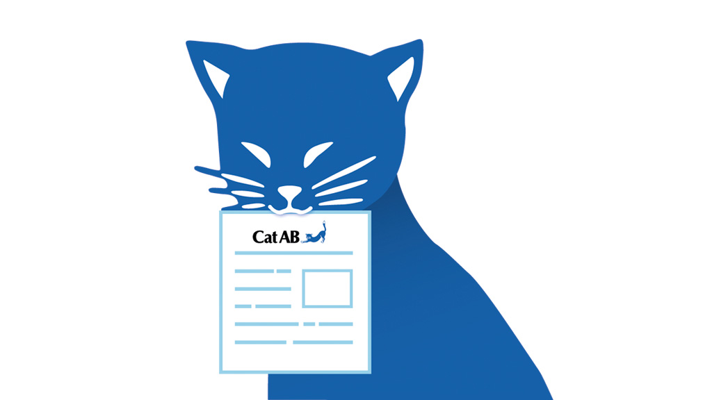 Cat AB-katt som håller i ett nyhetsbrev